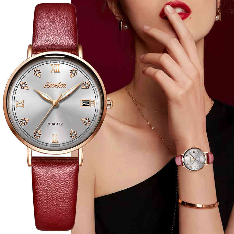 

SUNKTA Simple Leather Watches For Women Top Brand Luxury Ladies Watch Female Fashion Quartz Watch Gift For Girl relogio feminino 210517, Black