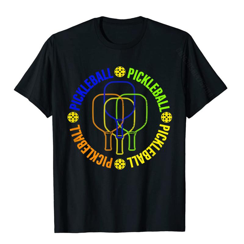 

Men's T-Shirts Pickleball Paddle And Ball Colorful Graphic T-Shirt Brand Men Tops T Shirt Printed Cotton Leisure, Black