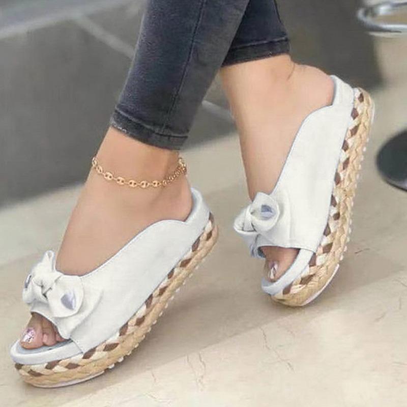 

Slippers SHUJIN Summer Rope Women's Sandals Beach Female Platform Peep Toe Shoes Lady Bow Big Size Drop, Black