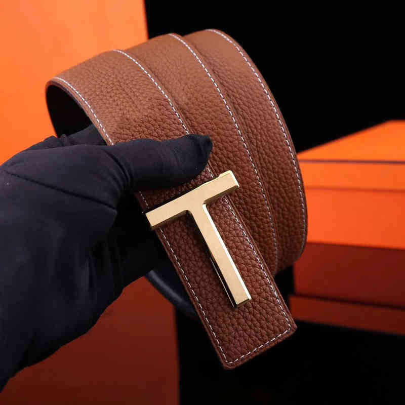 

New Men's Luxury Belt High Quality Famous Brand Waistband T Buckle Belt Leather Strap Male Office Busins Casual Jeans 3.8cm, Black