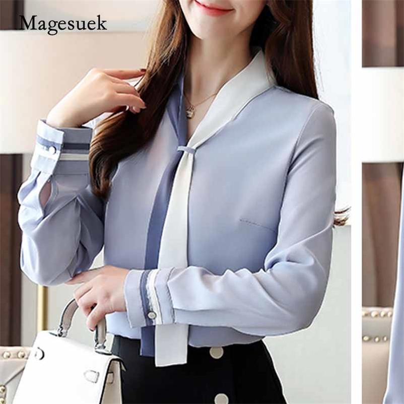 

Autumn Vintage Long Sleeve Chiffon Blouses Solid Loose Women Tops V-Neck Elegant Clothing Blusas Mujer De Moda 7188 210518, White