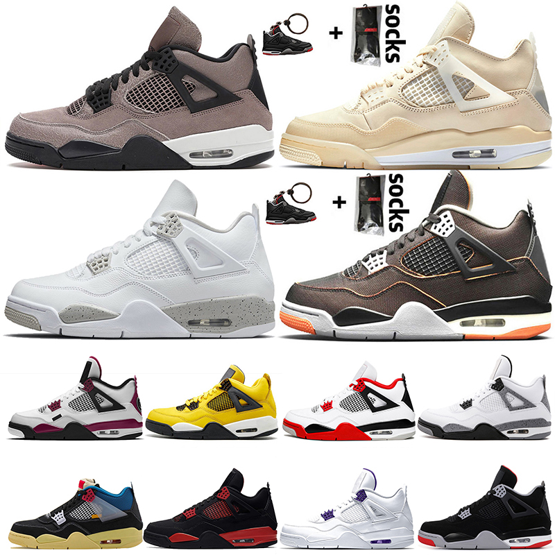

2021 Top Quality Womens Mens Basketball Shoes Jumpman 4 4s Sail White Oreo Taupe Haze University Blue Off Fire Red Thunder Travis Trainers S