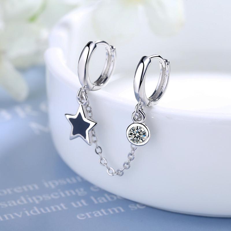 

Hoop & Huggie Women's Trendy Two Ear Hole Piercing Earrings Chain Tassel Black Pentagram Star Crystal Simple Boho Earring Jewelry Gifts