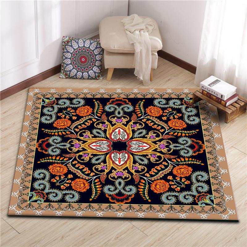 

Carpets Color Flower Persian Ethnic Style Living Room Bedroom Square Floor Mat Carpet Table And Chair Non-slip Custom