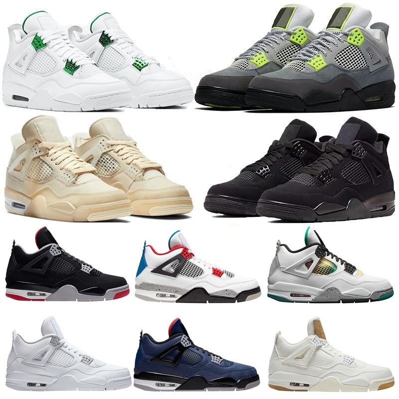 

2020 New 4 4s Jumpman Basketball Shoes Metallic Purple Red Green Bred Ovo Splatter Black Cat What The Men Mens Sport Sneakers, Color21 neon