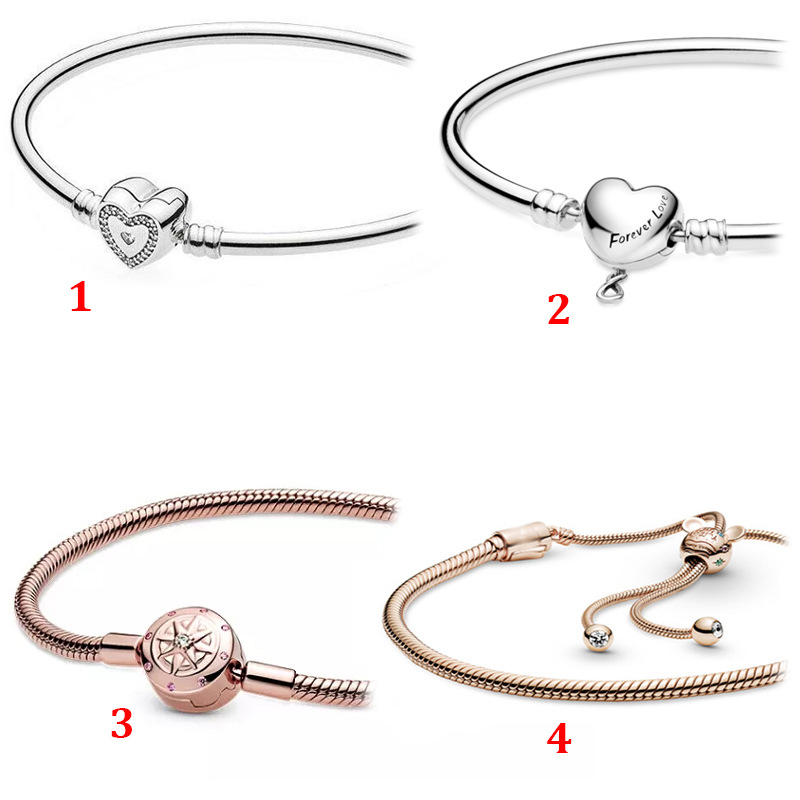 

Genuine S925 Sterling Silver Fit Pandora Bracelet Love Heart Bracelet Adjustable DIY Bead Love Heart Blue Crysta Charm For DIY Beads Charms, Black
