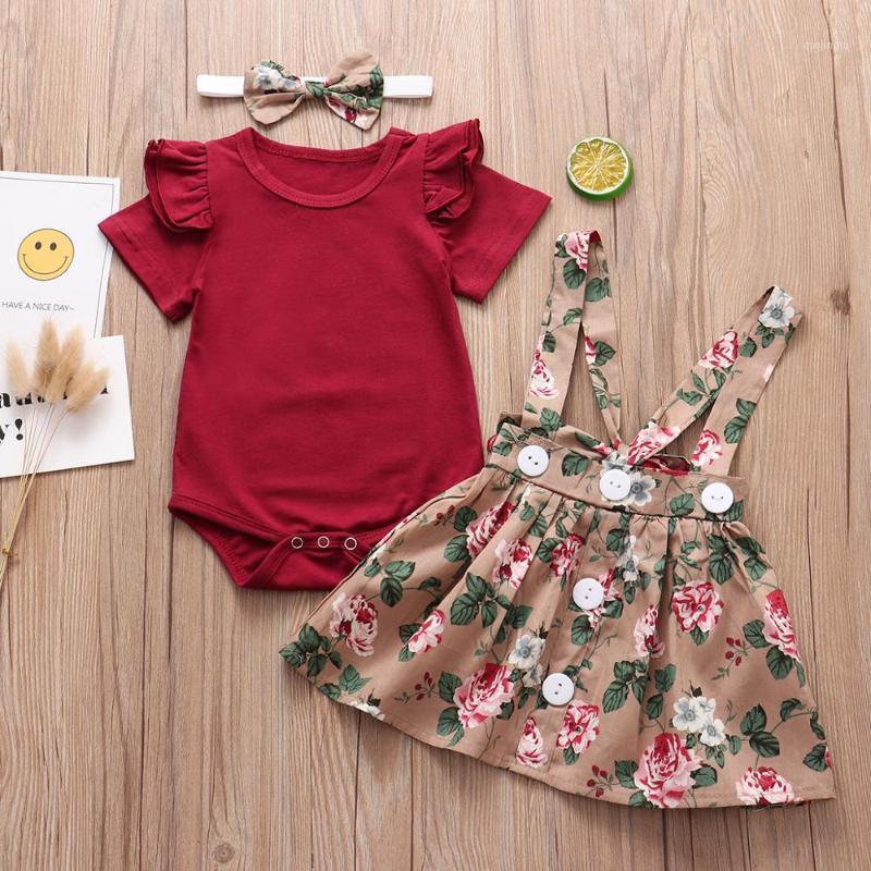 

Clothing Sets Infant Baby Girls Set 2021 Summer Flying Sleeves Romper+Skirt+Headband 3PCS Born Clothes Outfits, White