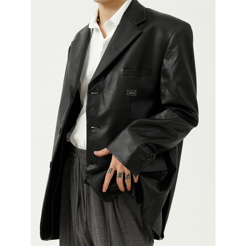 

MTL Menswear | autumn new Korean handsome PU leather jacket ins loose top fashion, Black