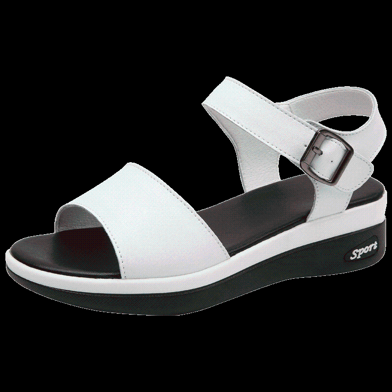 

Sandals Women's Buckle Slope Heel Elevated Leather Casual Shoes, Black