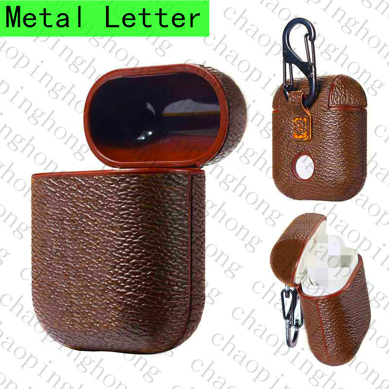 

Cute Earphone package PU Leather With Metal Letters Brand Pattern For Aripods Pro Case Airpods Package Wireless Bluetoot Headphones Protective Sleeve