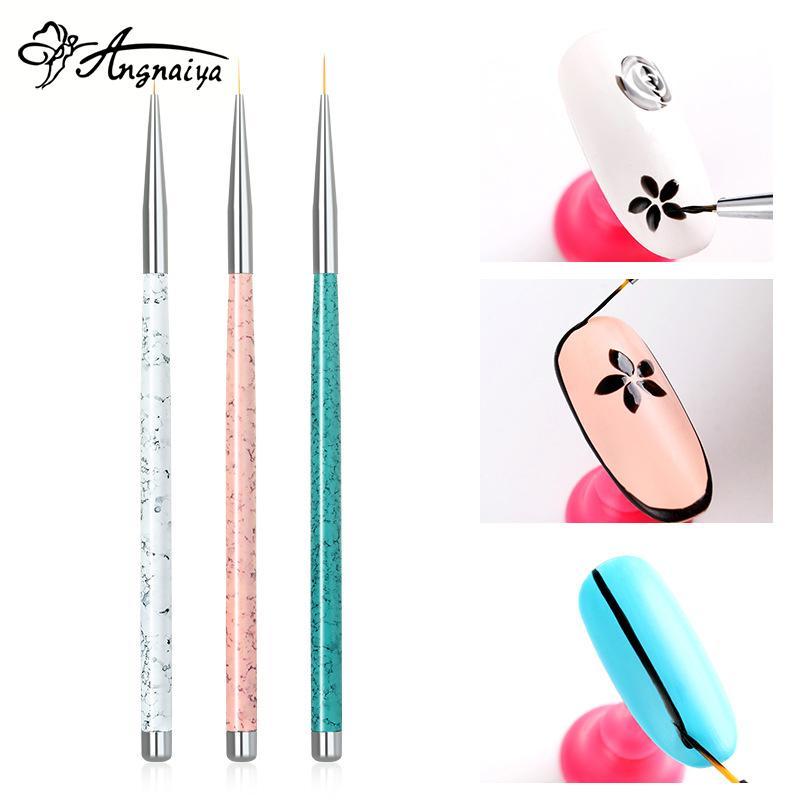 

ANGNYA 3Pc/Set UV Gel Drawing Painting Nail Liner Brush Nail Art Carving Pen French Metal Handle Floral Pattern Design 5/8/11mm