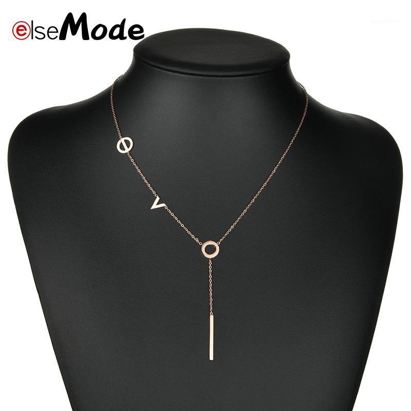 

Chains ELSEMODE Rose Gold Stainless Steel LOVE Letter Necklaces