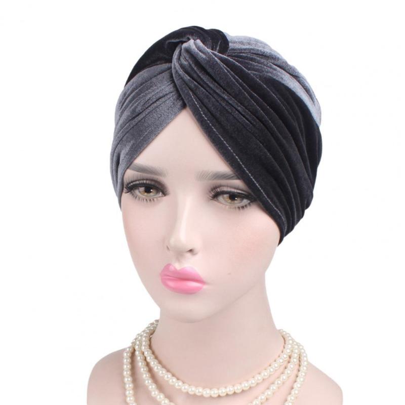 

Berets Turban Cap Lady Beanie Headwrap Headdress Twist Simple Stretchy Pure Color, Grey