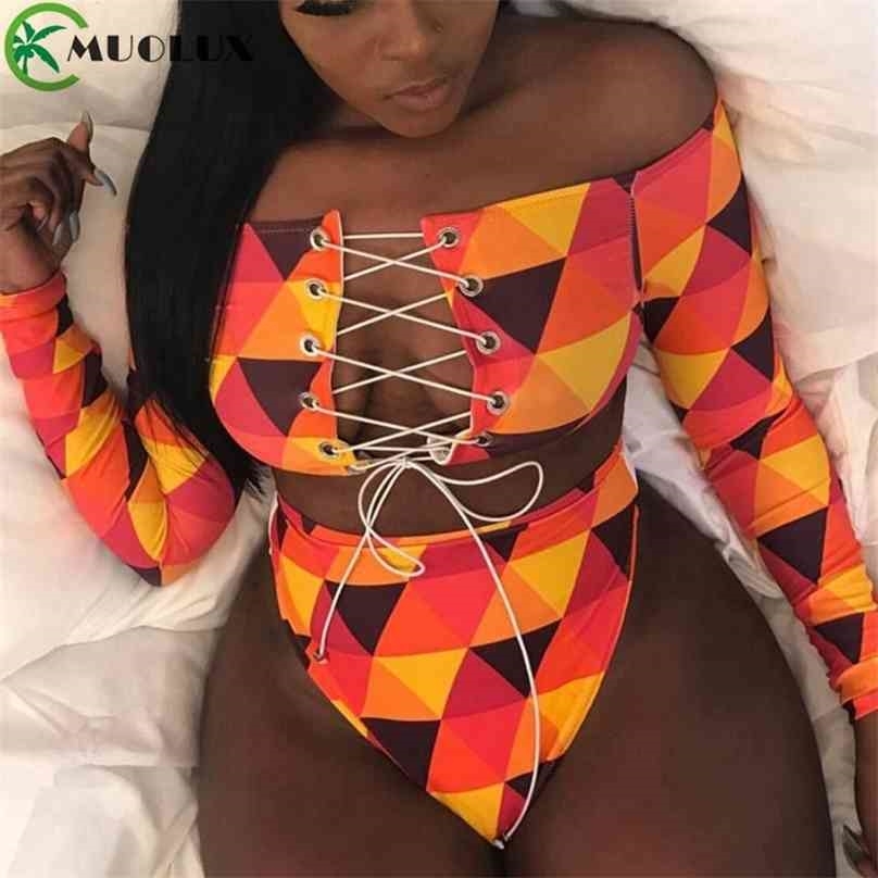 

Bikini Push Up Brasileño Long Sleeve Thong Swimwear Bandage Plus Size Tankini Swimsuit Women 2 Pieces High Waist 210628, Lip bikini