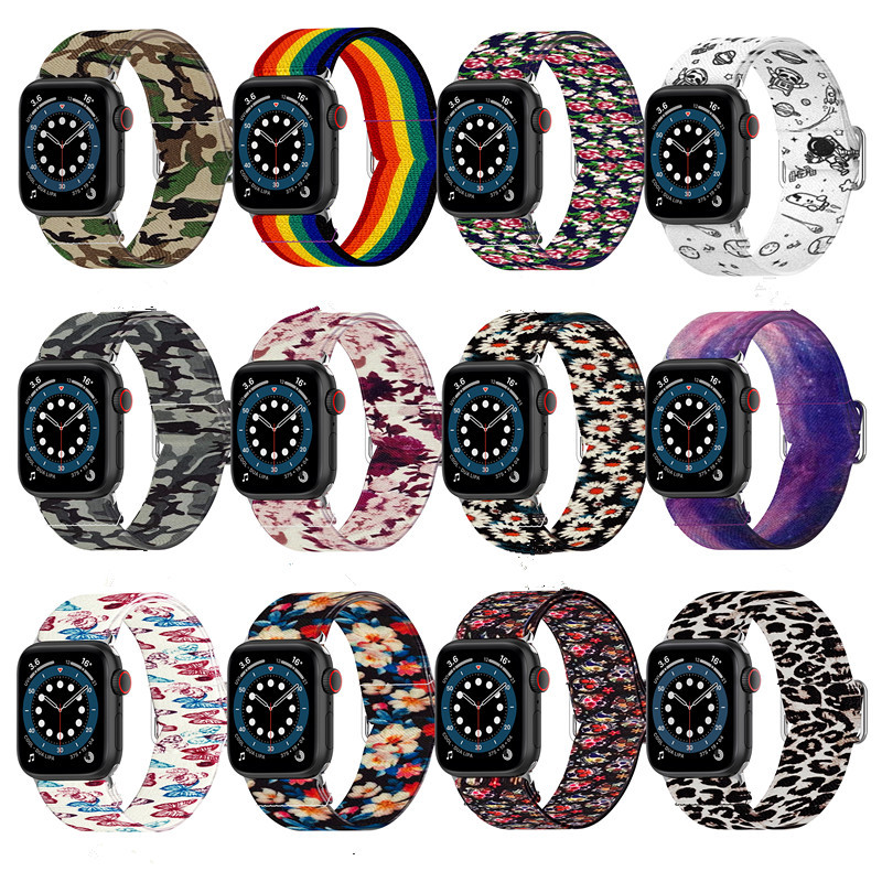 

Stretch Band Nylon Fabric Braided breathable Flower Strap for apple Watch Series 2 3 4 5 6 38mm 42mm 40mm 44mm iwatch