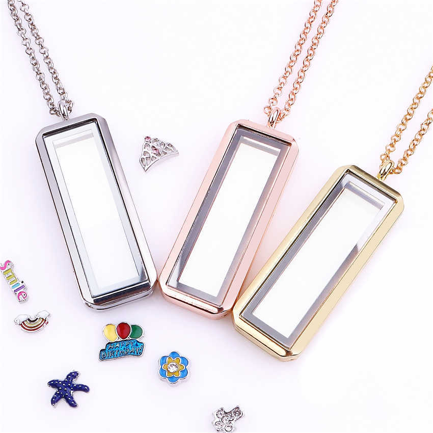 

Mixed 10pcs/lot Upright rec Floating Charm plain Locket Magnetic Living Glass Memory Locket necklace women christmas gifts X0707