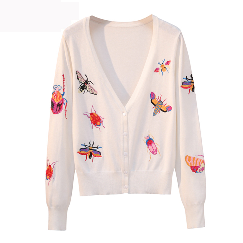 

women's sweaters loose korean with cleavage v cardigan women's jacket spring fashion embroidered knitted sweater casual mesh 9cv4, White;black