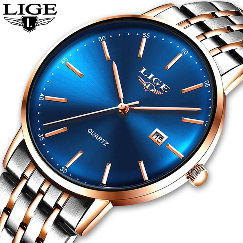 

Wristwatches LIGE Mens Watches Fashion Top Business Waterproof Automatic Mechanical Watch Full Steel Military Clock+Box, Slivery;brown