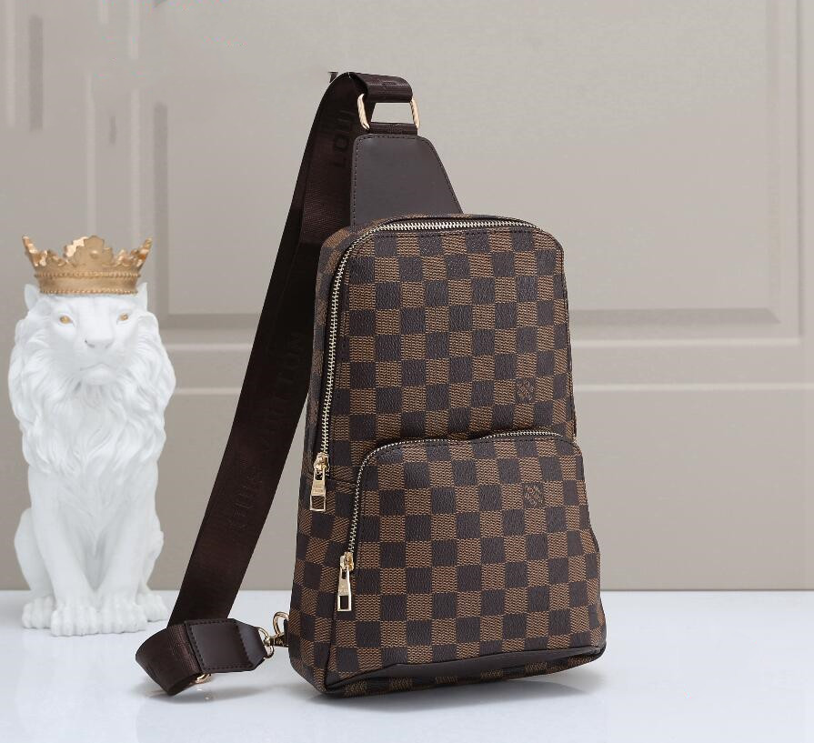 

LVLouisVitton Vutton Brand Avenue Sling Shoulder Bags Luxury Designers Crossbody Chest Bag Top-quality Sport Outdoor Travel Packs Purse Wallet 06, Black embossed plaid