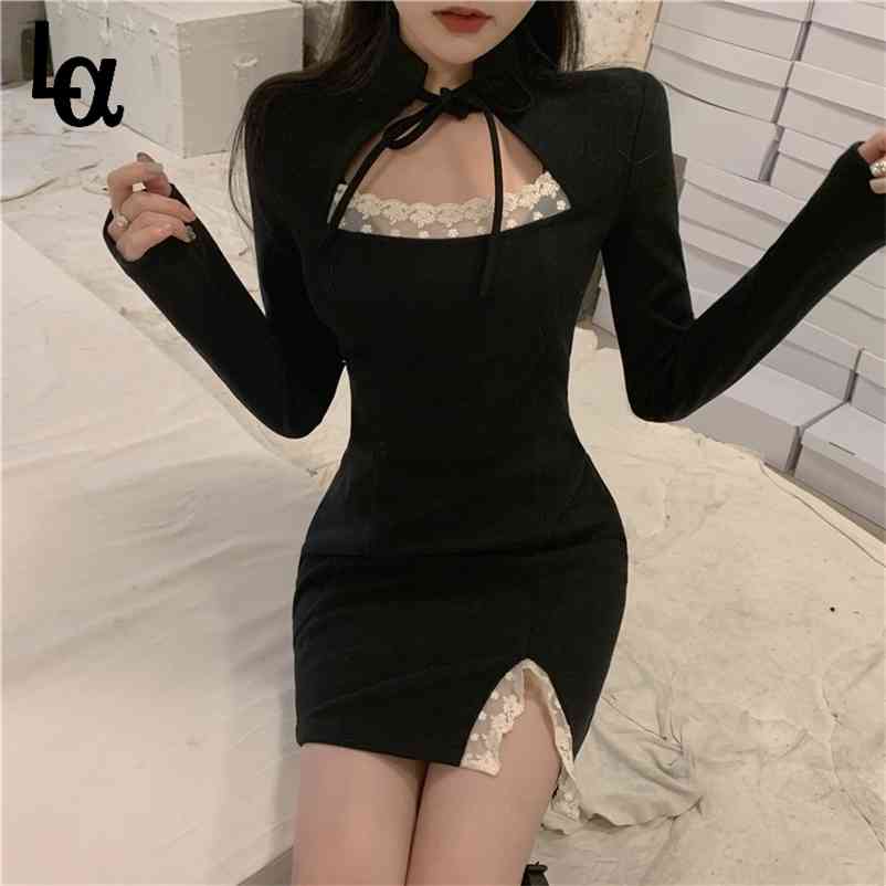

Sexy Goth Dress Women Black Patchwork Lolita Party Mini Female High Street Japanese Korean Kawaii 210519