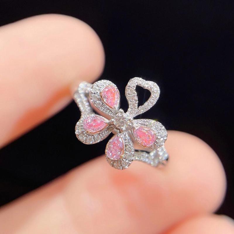 

Cluster Rings Senior Designer Micro-Inlaid Pink Diamond Five Petal Flower True Zircon Ring Color Treasure Jewelry Wholesale S925 Silver, Golden;silver