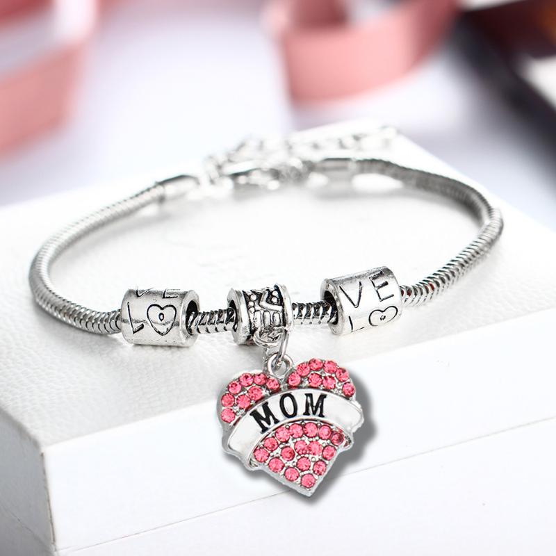 

Link, Chain Brand Pink Crystal Heart Pendant Charm Bracelet For Women LOVE Fashion Jewelry