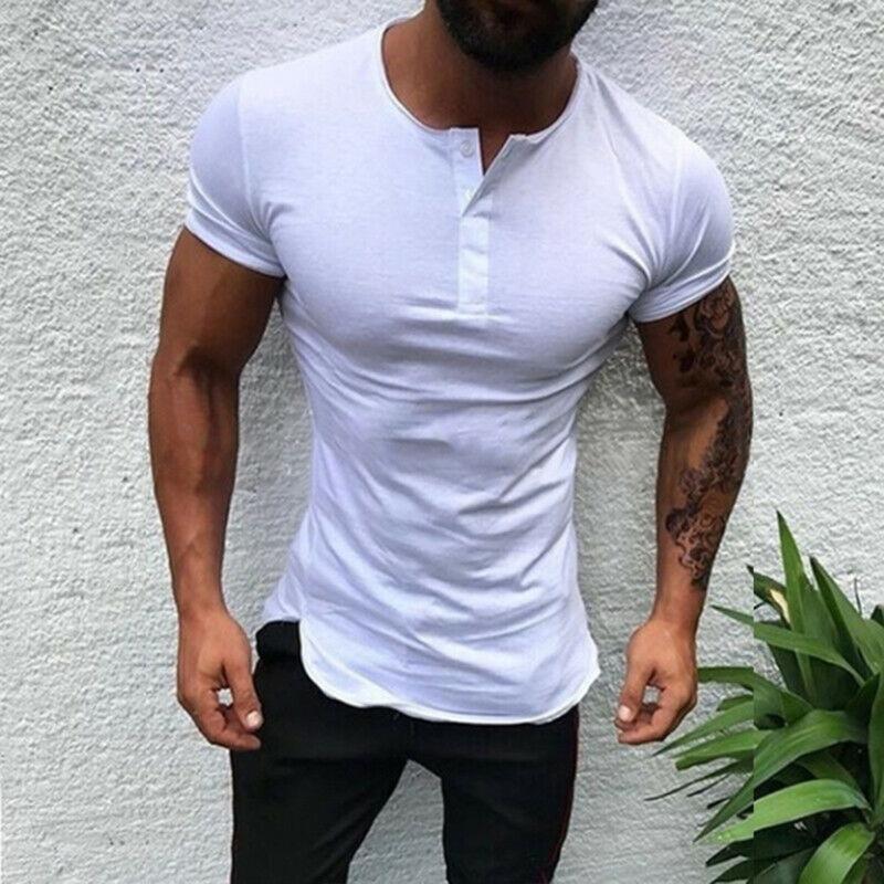 

Men' T-Shirts Summer T Shirt Casual Short-sleeved Solid Color Button O Neck T-shirt Plus Size Harajuku Pullover Daily Top Men Clothing, Black