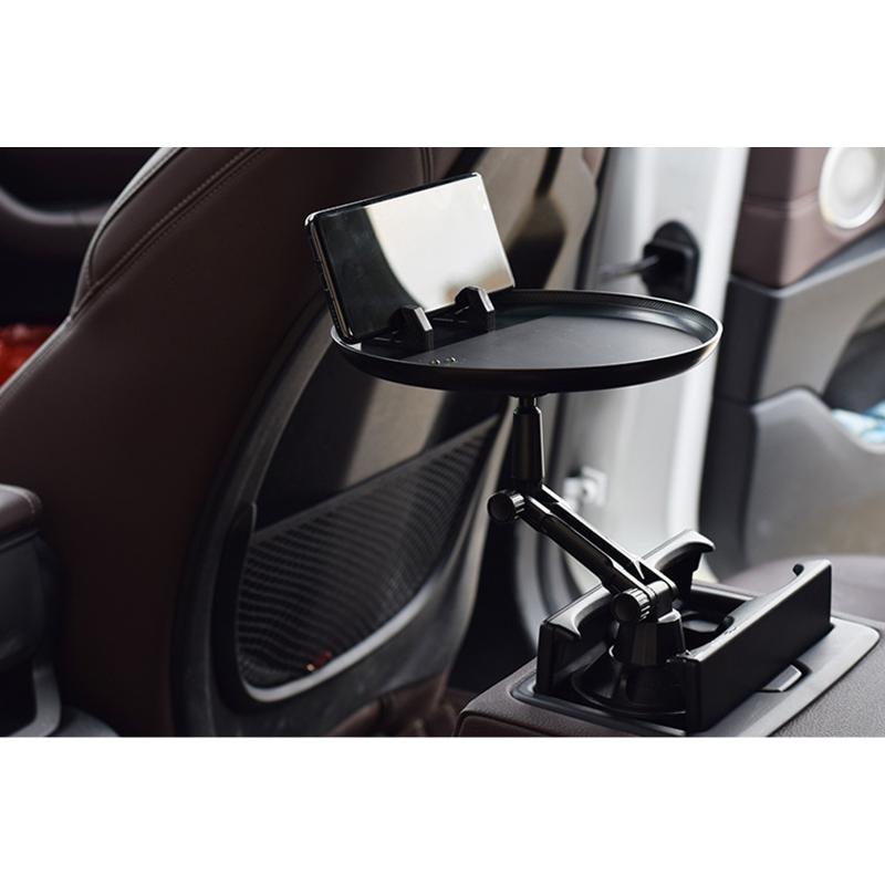 

Hooks & Rails Car Tray Holder Adjustable Angle Swivel Round Snack Plate Table With Phone