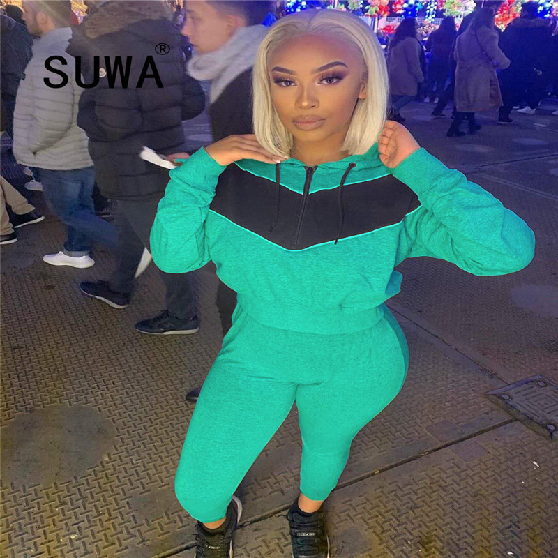 

Women Hoodies Pants Clothing Set Casual 2 Piece Matching Sets Warm Tracksuit Sweatshirt Top Sweatpants Ladies Sweat Suit 210525, Blue