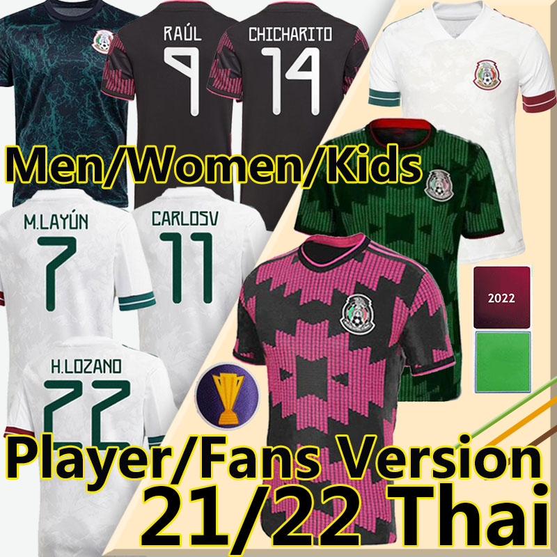 

21/22 Fans Player version Mexico soccer jerseys Copa america Camisetas CHICHARITO LOZANO DOS SANTOS MORENO ALVAREZ GUARDADO 2021 2022 football shirts Men + Kids Kit, 21/22 away kids
