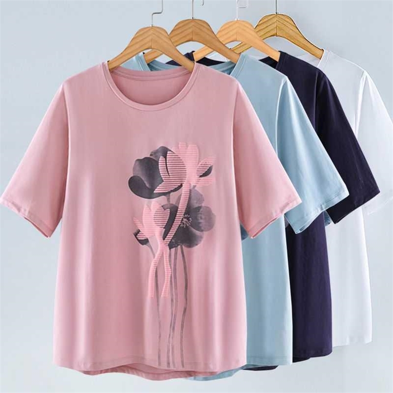 

Women's T Shirt Tops Tee Summer Cotton Loose Short Sleeve Tees White Printing T-shirt Basic Large Size M  210708, Pink