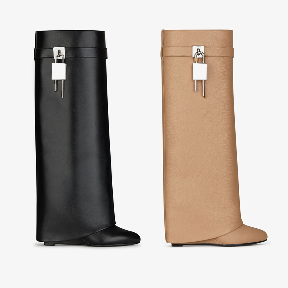 

Six styles of well-known designer over-the-knee boots leather free choice of asymmetric metal padlock finish wedge almond high heel, Colour 6