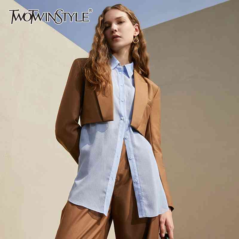 

Casual Short Blazer For Women Notched Long Sleeve Solid Minimalist Blazers Female Fashion Clothing 210524, Brown