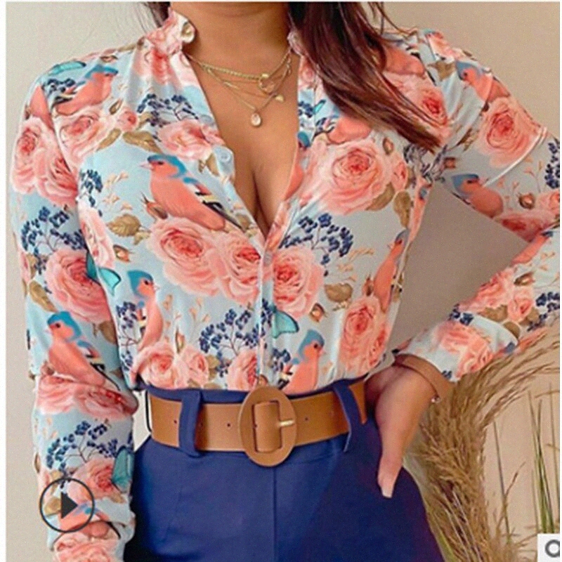 women's Floral Theme Blouse Shirt Floral Graphic Button Print Shirt Collar Casual Streetwear Tops Blue Blushing Pink Black 80n8#