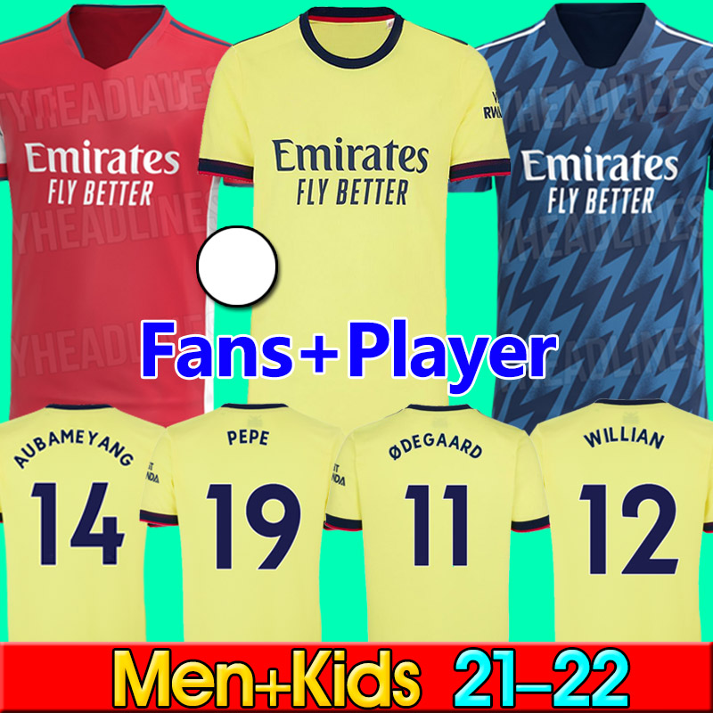 

Arsen soccer jersey Fans Player version Gunners 21 22 ØDEGAARD PEPE SAKA THOMAS WILLIAN NICOLAS TIERNEY 2021 2022 football shirt Men + Kids kit away yellow fourth, 20 21 away kids