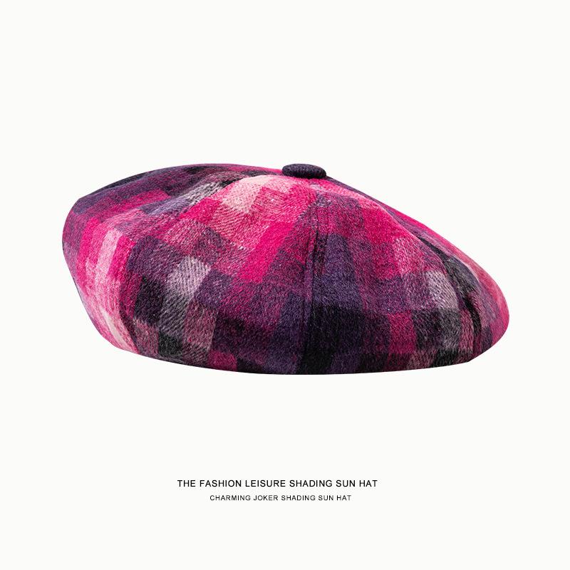 

Berets 2021 Women's Hat Casual Autumn And Winter Pumpkin Plaid Retro Beret Show Face Small Art Japanese Painter, Black