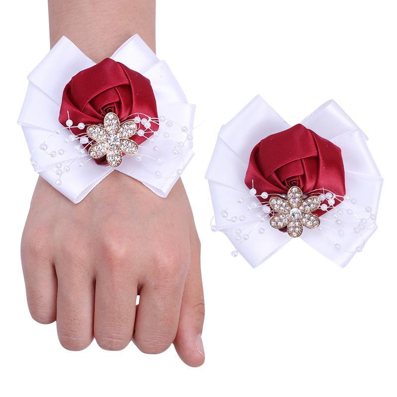 

Decorative Flowers & Wreaths Promotional Groom Suit Lapel Pin Crystal Ribbon Rose DIY Bride Wrist Flower Wedding Elastic Bracelet Corsage Se, Silver
