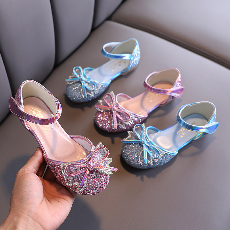 

Girls shoes princess shoes 2021 spring and summer new foreign girl crystal shoes Chinese big bows wholesale, Black;red