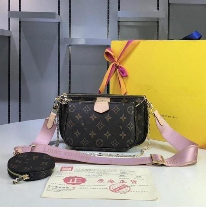 

Designers Luxury women mini pochettes Handtasche borsa shoulder bag womens crossbody High Quality Waist Bolso leather handbagLVlouisvittonysl, Brown flowers and blue straps