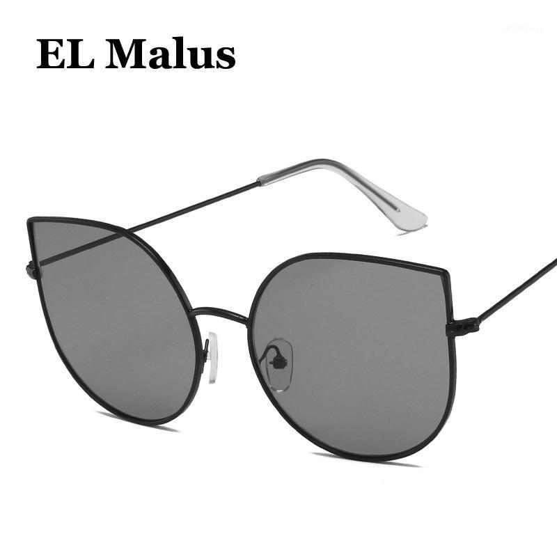 

Sunglasses [EL Malus] Design Big Cat Eye Metal Frame Women FemaleTrendy Eyewear Black Tan Lens UV400 Protection Girl Oculos