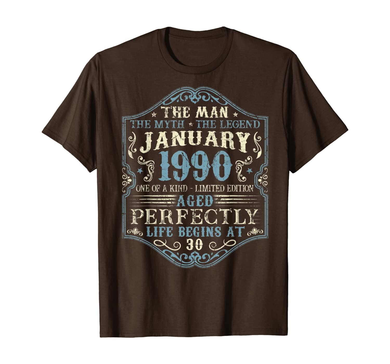

january 1990 man myth legend tee 30th bday gifts 30 yrs old t-shirt, White;black