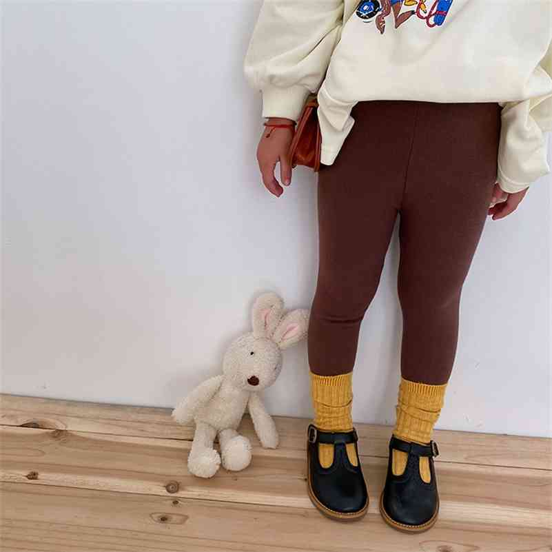 

Autumn Winter baby girls solid color skinny pants pure cotton sandy casual base leggings 210708, Coffee