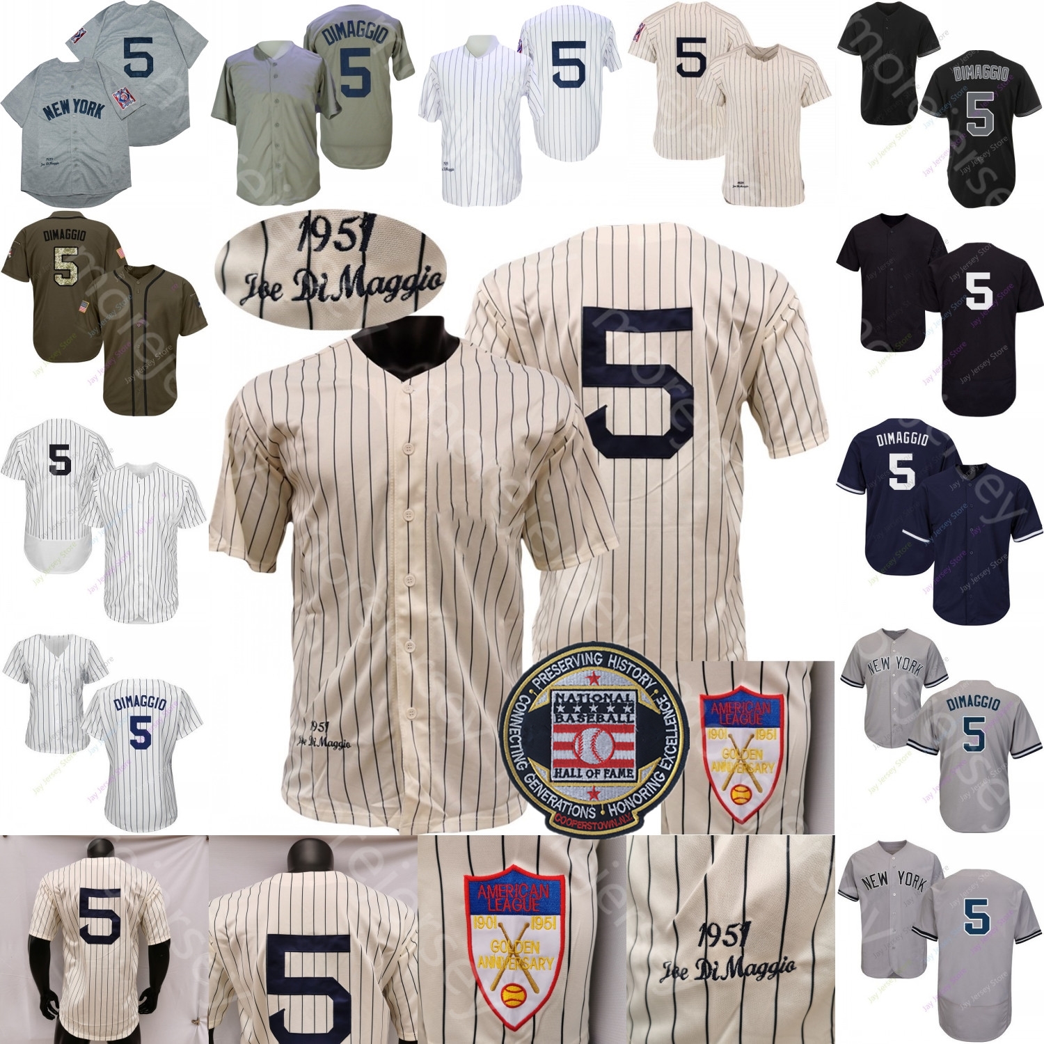 

Joe DiMaggio Vintage Retro Jersey 1939 1951 Cream White Pinstripe Grey Turn Back Navy Fans Player Hall Of Fame Patch Size S-3XL