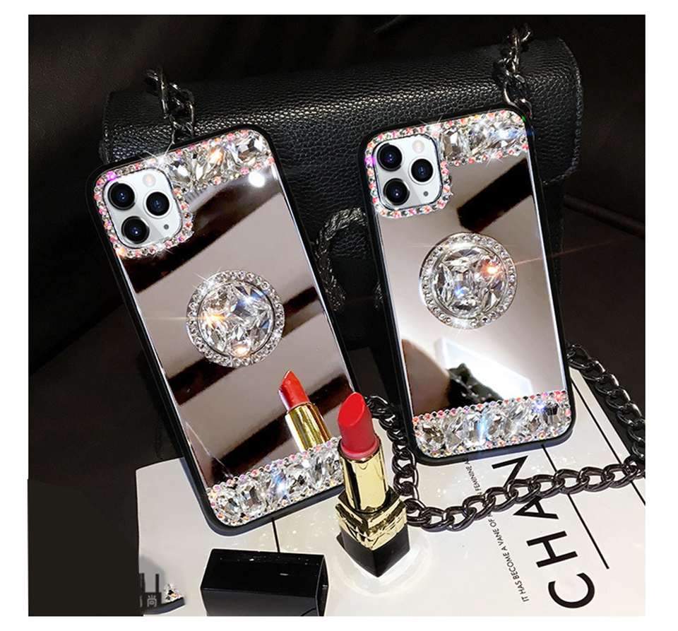 

Shockproof Luxury Diamond Mirror Phone Cases for iPhone 7 8 Plus X 12 Pro Max 11 13 Cover, Silver