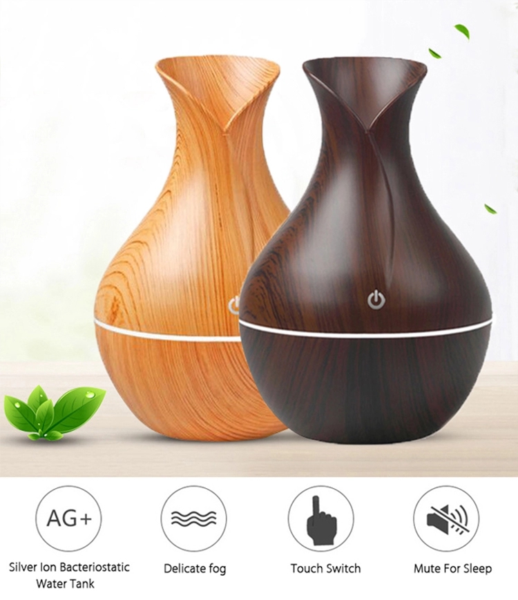 

Essential humidifier aroma oil diffuser Wood Grain ultrasonic wood air humidifier USB cool mini mist maker LED lights for home