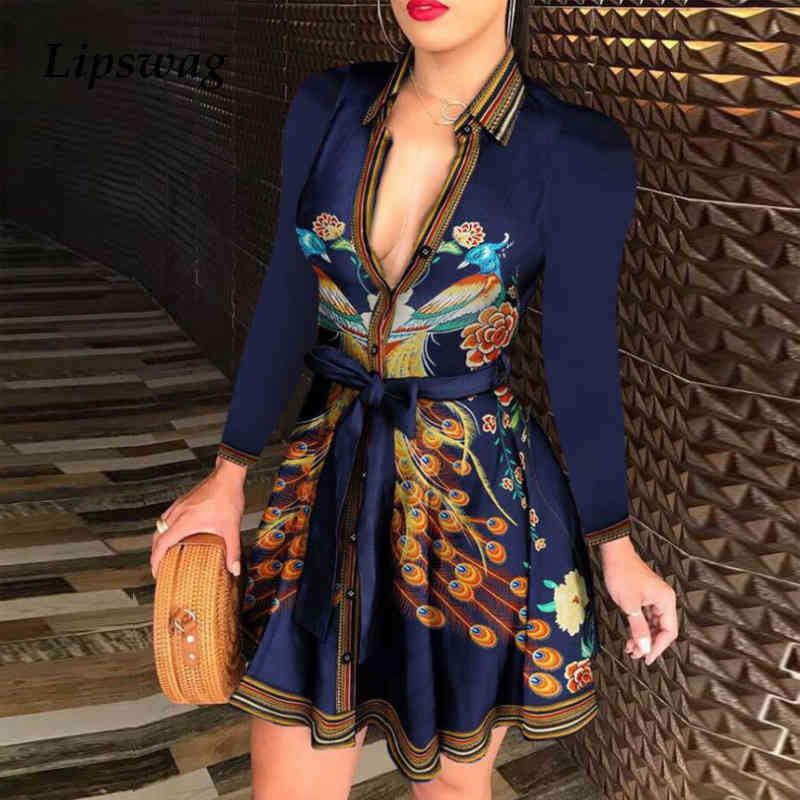 

Elegant Chain Letter Print Shirt Dress Summer Women V-neck Bandage Button Dress Vintage Long Sleeve Mini Party Dresses Vestidos T200914, Vintage white