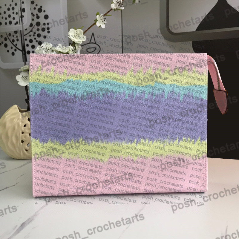 

Pastel Pink Toiletry Pouch Bag Tie Dye Cosmetic Bags come with box Women's Clutch, Black flower