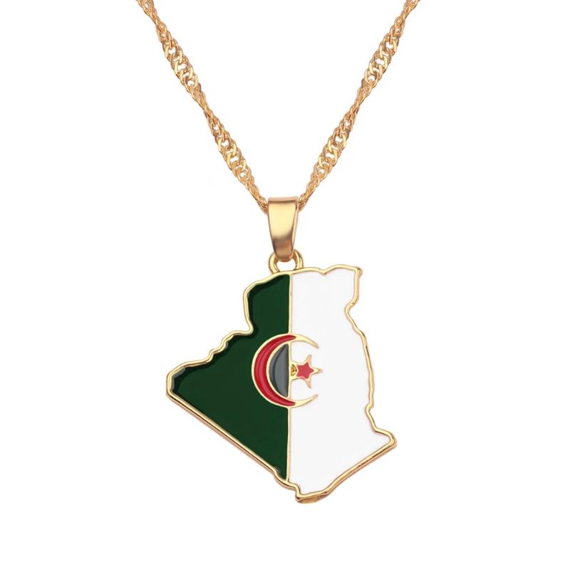 Pendant Necklaces Algeria Map & Flag Necklace Gold Color Enamel Chain Trendy Jewelry Maps Of Ethnic Gifts Bijoux-image-708486434