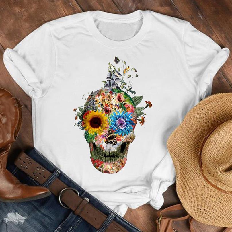 

men lady skull face mens t shirt horror short sleeve 90s fashion clothes female print tee graphic, White;black