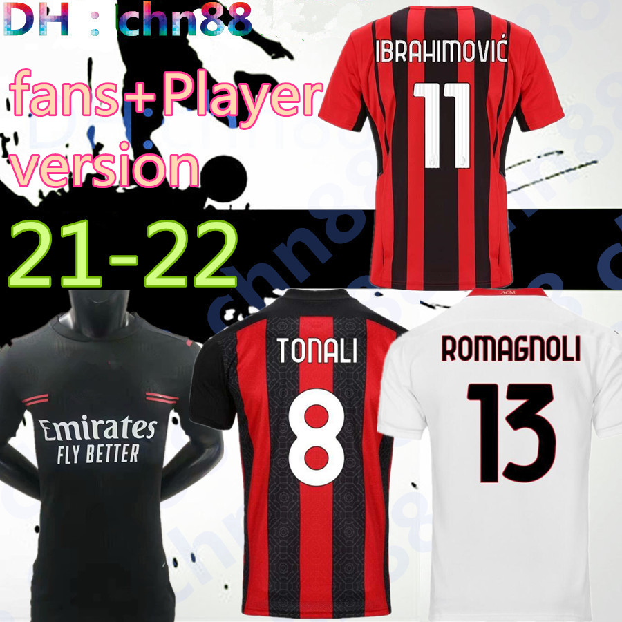 

Thailand 21 22 Fans Player Version AC Soccer milan IBRAHIMOVIC jerseys 2021 TONALI Mandzukic Kessie brahim BENNACER THEO REBIC LEAO Men kid sets socks football Kits, Image adult